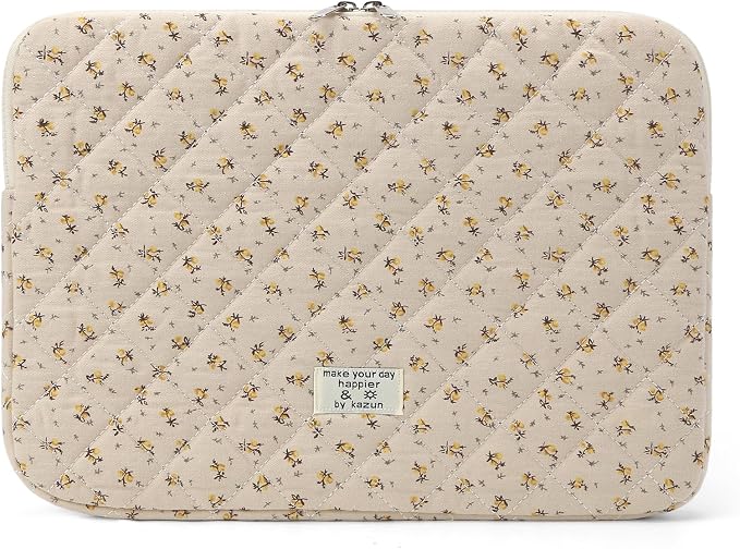 Puffy Laptop Sleeve 13-15.6 Inch Cute Quilted Laptop Protective Case Padded Floral Computer Sleeve for MacBook (A-Yellow, 11 Inch)