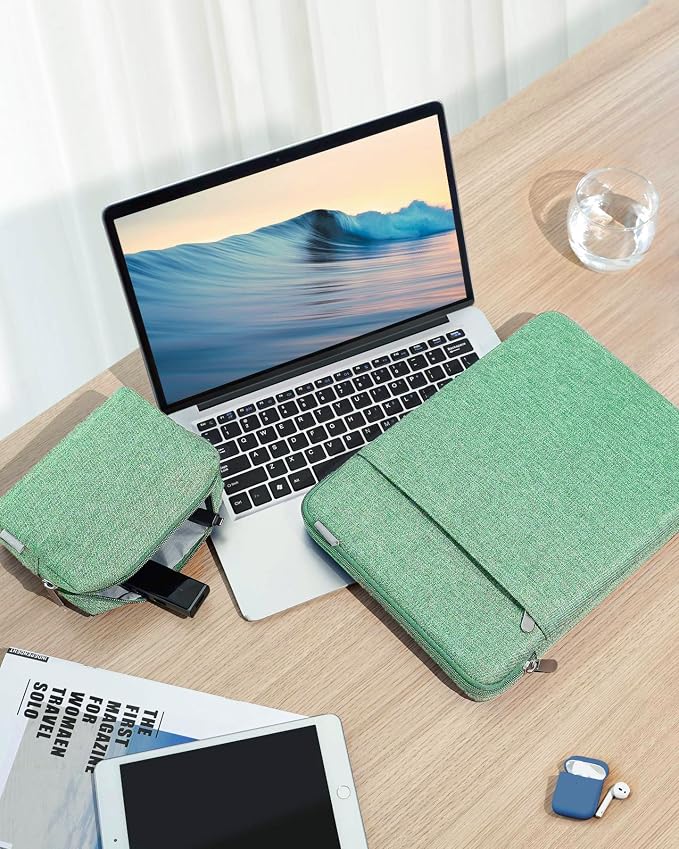 Inateck 360° Protection Laptop Bag with Accessory Bag, Compatible with 13-inch MacBook Air/Pro M4 M3 M2 M1 2016-2025, Mint Green