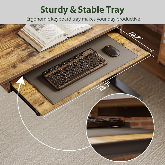 Agilestic Electric Standing Desk with 2 Drawers and Keyboard Tray, 55 x 24 Inches Ergonomic Adjustable Height Desk with Storage, Sit Stand up Computer Workstation, Rustic Brown