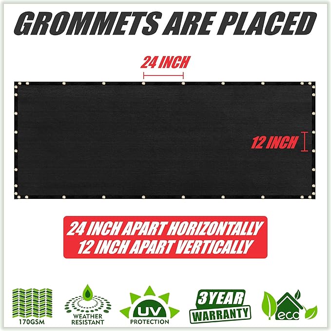 ColourTree Customized Size Fence Screen Privacy Screen Black 4' x 143' - Commercial Grade 170 GSM - Heavy Duty - 3 Years Warranty - Cable Zip Ties Included