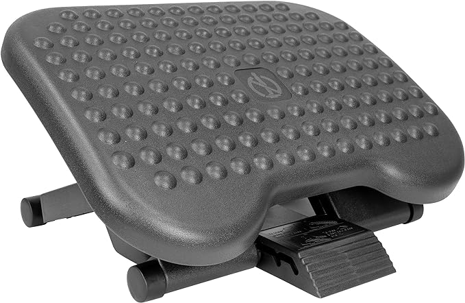 Mount-It! Under Desk Footrest with Foot Pedal Height Adjustment (4.25"–6.75"), Adjustable 30° Tilt Ergonomic Office Foot Rest, Non Slip Massage Surface Foot Stool Under Desk