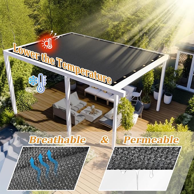 Shade&Beyond Customized Size 6' X 21' Shade Cloth with Grommets, 90% UV Protection UV Protection Mesh Tarp Sun Screens for Patio GN01, Dark Gray