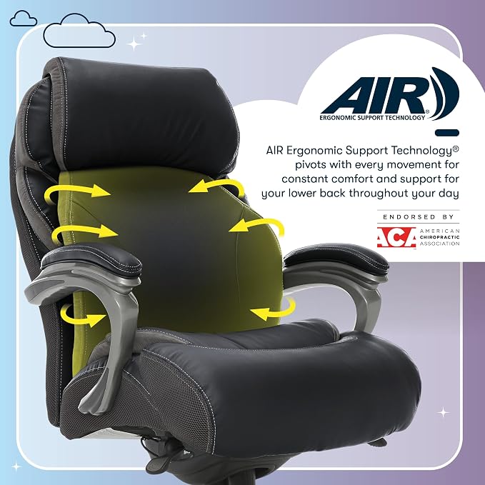 Serta Jackson Big and Tall Executive Home Office Chair with Smart Layers Technology, Wide Seat Cushion, Modern Comfy DeskChairs with Rolling Swivel Wheels, Bonded Leather, Black
