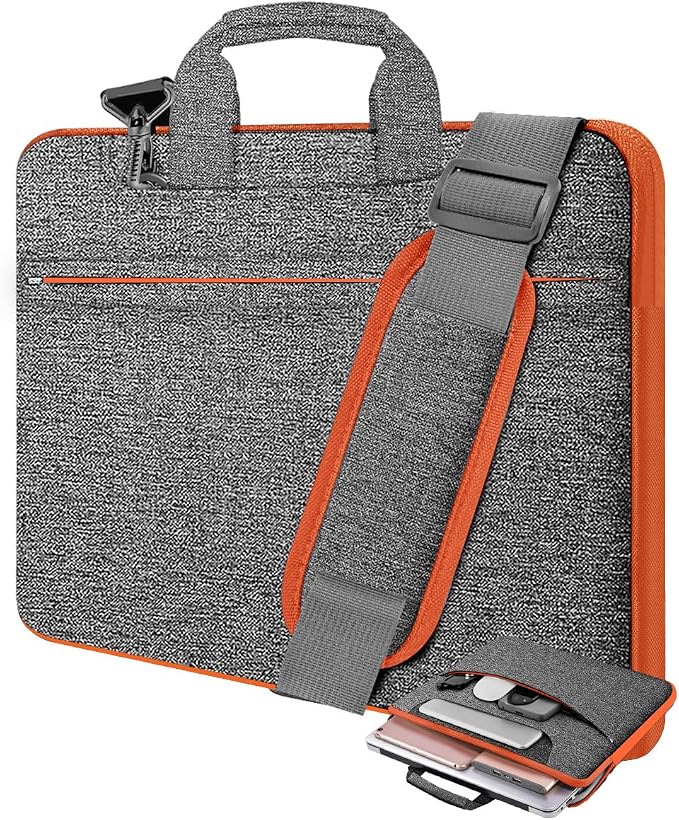Laptop Case 15.6 inch Shoulder Bag, Durable Shockproof Protective Computer Carrying Briefcase with Multi-Pockets and Strap Compatible with Most 15.6 inch Notebooks,Dark gray-orange