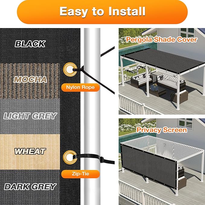 Artpuch Outdoor Pergola Shade Cover 17x19 FT Sun Shade Cloth with Grommets Dark Grey 90% UV Protection Canopy Patio Privacy Screen (Customized Available)