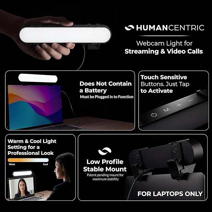 HumanCentric Video Conference Lighting, Laptop Only Webcam Light for Streaming, LED Laptop Light for Video Conferencing, Zoom Lighting for Computer, Upgrade Light for Zoom Meetings
