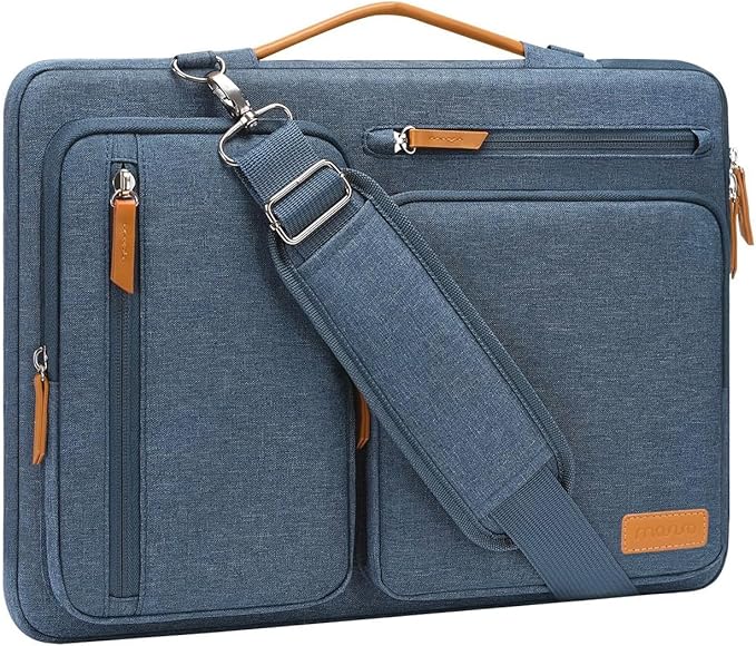 MOSISO 360 Protective Laptop Shoulder Bag,14 inch Computer Bag Compatible with HP Lenovo Dell ASUS Acer, HP, Dell Latitude, Lenovo,Side Open Messenger Bag with 4 Zipper Pockets&Handle, Haze Blue