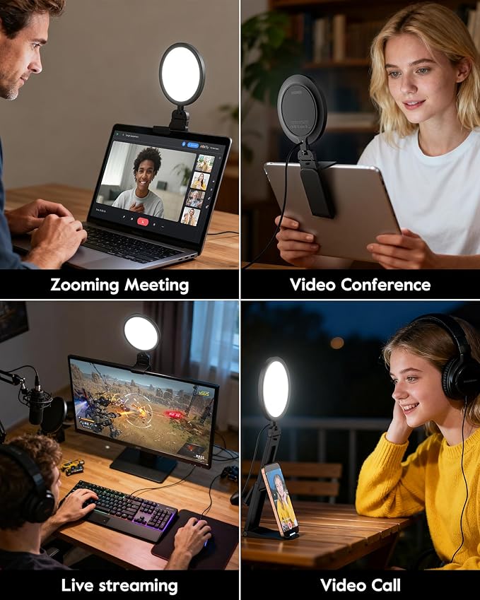 2 Pack Zoom Lighting for Computer, 5“ Small Lighting for Video Call/Conference/Streaming, 50 Modes CRI>97.8, 3000K-6500K, Ring Light with Stand for Laptop/Monitor/Webcam