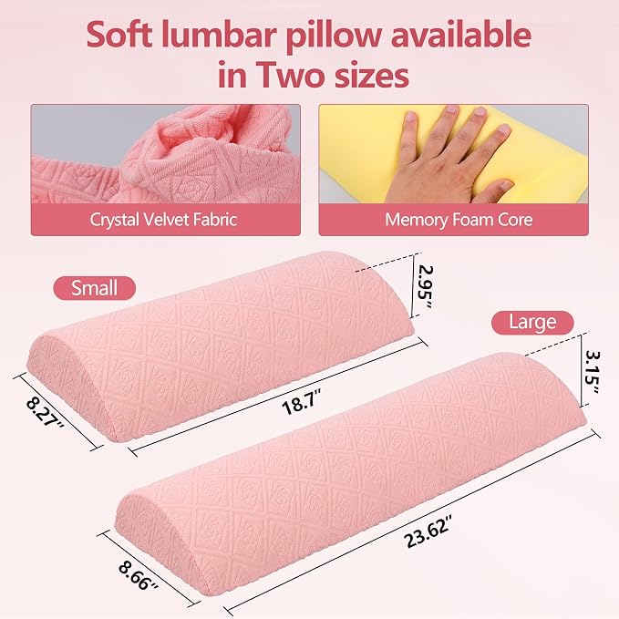 Cozyhealth - 2.95" H*18.7" L - Soft Small Lumbar Pillow for Sleeping, Memory Foam Back Lumbar Support Cushion for Lower Back Pain Relief Bed Waist Sleep Support Pillow for Side, Back (Pink, Small)