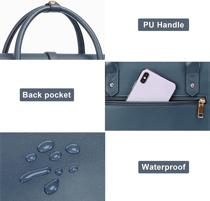 MOSISO Laptop Bag for Women, 13-14 inch PU Leather Laptop Shoulder Bags Convertible Backpack, 13.3 inch Messenger Bags Casual Handbag Work Briefcase Travel Computer Bag with Bowknot, Peacock Blue