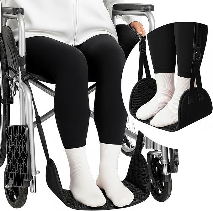 SPRING SEAON Wheelchair Foot Rest Hammock, Adjustable Leg Support Foot Sling with Soft Padded Base, Anti-Squeeze Footrest Replacement for Wheelchairs, Essential Wheelchair Accessories (Black)