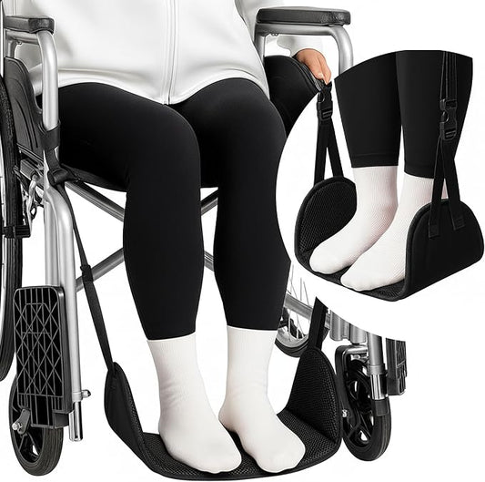 SPRING SEAON Wheelchair Foot Rest Hammock, Adjustable Leg Support Foot Sling with Soft Padded Base, Anti-Squeeze Footrest Replacement for Wheelchairs, Essential Wheelchair Accessories (Black)