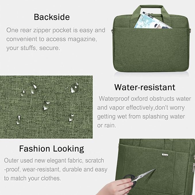 Voova Laptop Bag Case 17 17.3 Inch Computer Sleeve Messenger Bag with Shoulder Strap Expandable Waterproof Large Capacity Business Briefcase for Work Travel Fit 17-18” Laptop, Men Women, Army Green