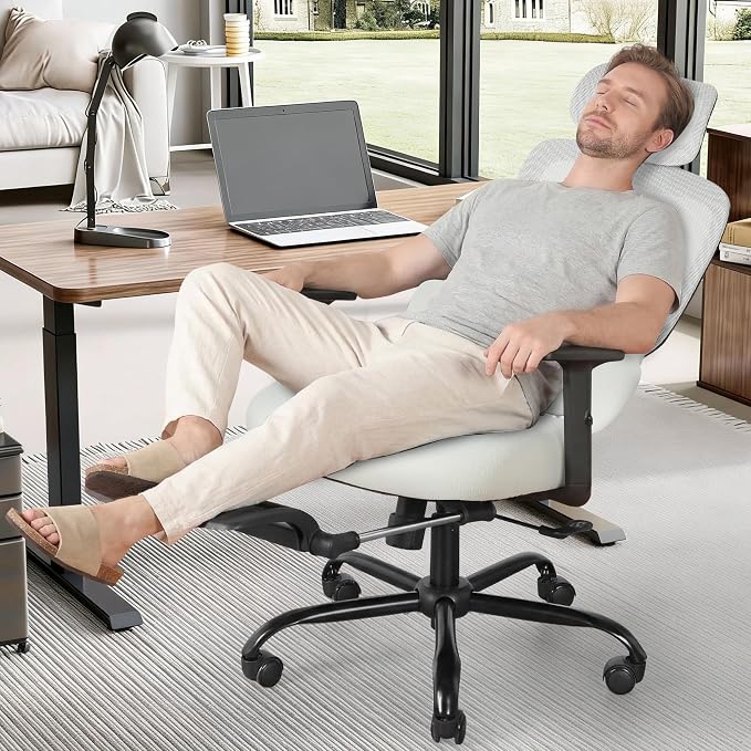 Ergonomic Office Chair with Footrest, Mesh Desk Chair with Adjustable Headrest & Armrests & Dynamic Floating Wing Lumbar Support, High Back Computer Chair for Home Office, BIFMA Certified, Grey