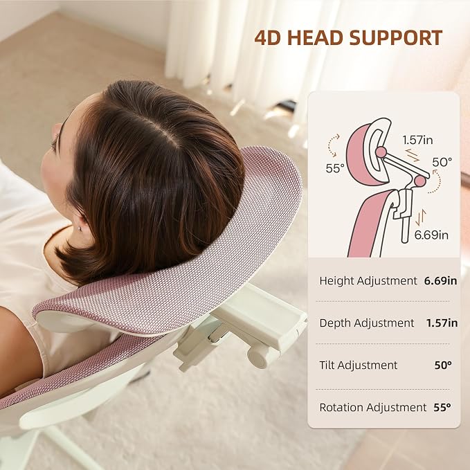 CabLady S2 Petite Ergonomic Office Chair for Women, Small Frame Desk Chair with Adjustable Lumbar, Headrest & Footrest, Space-Saving Flip-Up Armrests