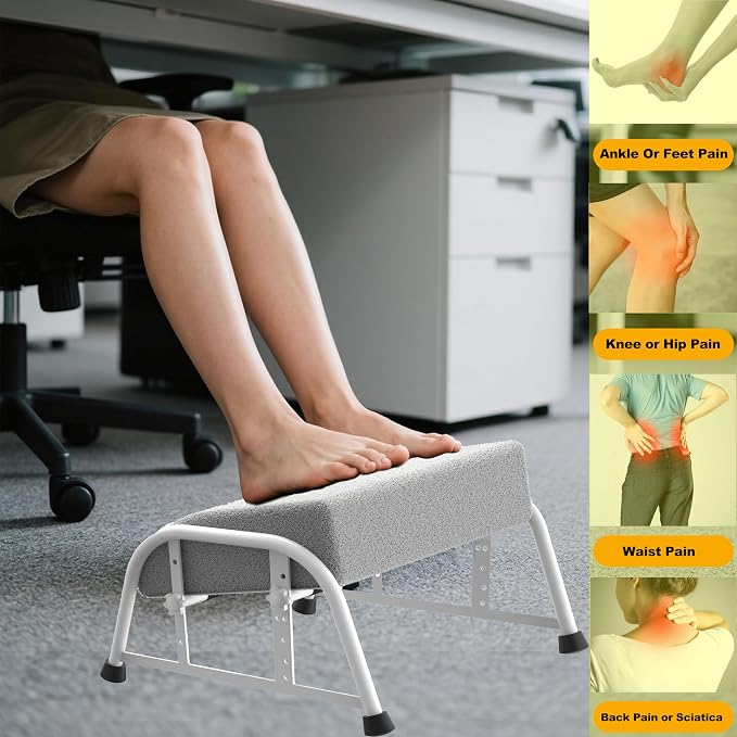 Under Desk Footrest with Memory Foam,Adjustable 10-Level Ergonomic Foot Rest for Office & Gaming Desk for Leg Rest,Reinforced Metal Frame,Non-Slip Base Extra Large（White with Baseplate