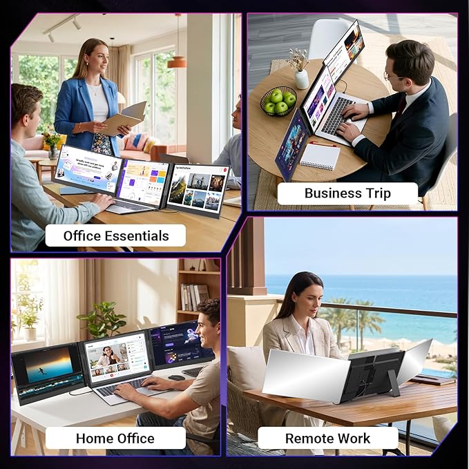 15.6" One-Cable Laptop Screen Extender, Ultra-Thin 1080P FHD Triple Portable Monitor, Travel Monitor for 13–17.3" Laptops, USB-C/USB-A Connection, Dual Monitor Compatible with Mac/Windows/Android/Dex