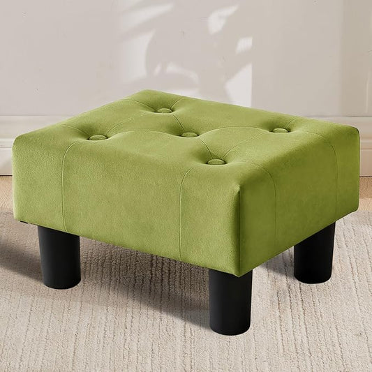 Small Foot Stool Ottoman, Velvet Footstool Ottoman Foot Rest for Couch, Rectangle Footstools and Ottomans Small for Living Room, Entryway (Olive Green)