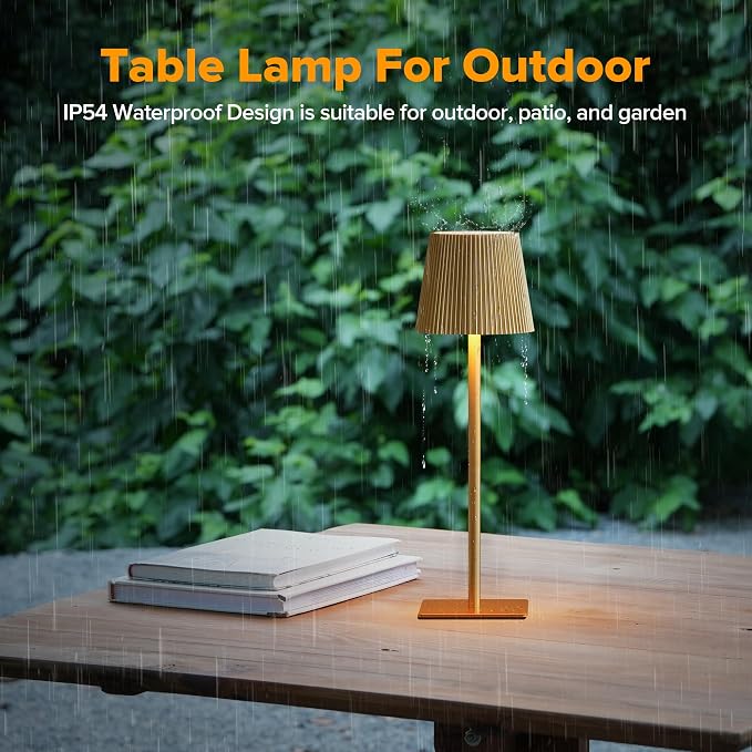 LUTEC 4 Pack Cordless Table Lamp,6000mAh Rechargeable Battery Operated Desk Lamp,Two Adjustable Heights,Waterproof, Touch Control & 3 Color Stepless Dimming for Restaurant/Bedroom/Bars/Outdoor (Gold)