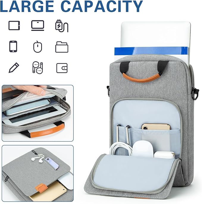 Vertical Laptop Case for 13-13.3 Inch MacBook Air/Pro 13 Inch iPad Pro/Air 12.9 Inch iPad Pro MacBook Neo A18, Waterproof Protective Lightweight Laptop Computer Cover Bag, Gray