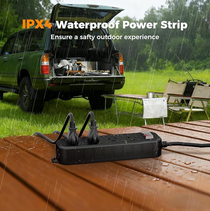 TESSAN Outdoor Power Strip Weatherproof, 50FT Extension Cord Waterproof with 4 Outlets 1 Switch (1250W), Surge Protector 1700J, Wall Mountable for Home Office and Patio Christmas Lights, Black
