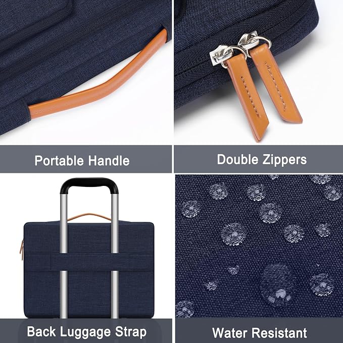 MOSISO 360 Protective Laptop Case 13.3 inch, 13-13.3 inch Laptop Sleeve Compatible with MacBook Air/Pro 13/Pro 14, HP Dell Acer, Side Open Carrying Computer Bag with 5 Accessory Pockets&Belt,Navy Blue