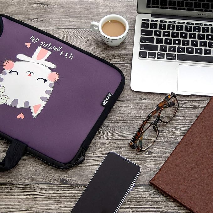 RICHEN 17 inch Laptop Shoulder Bag Carrying Case Computer PC Cover Pouch with Handle Fits 15.6/16/17/17.3/17.4 inch Laptop Notebook (16-17.3 inch, Cute Cat)