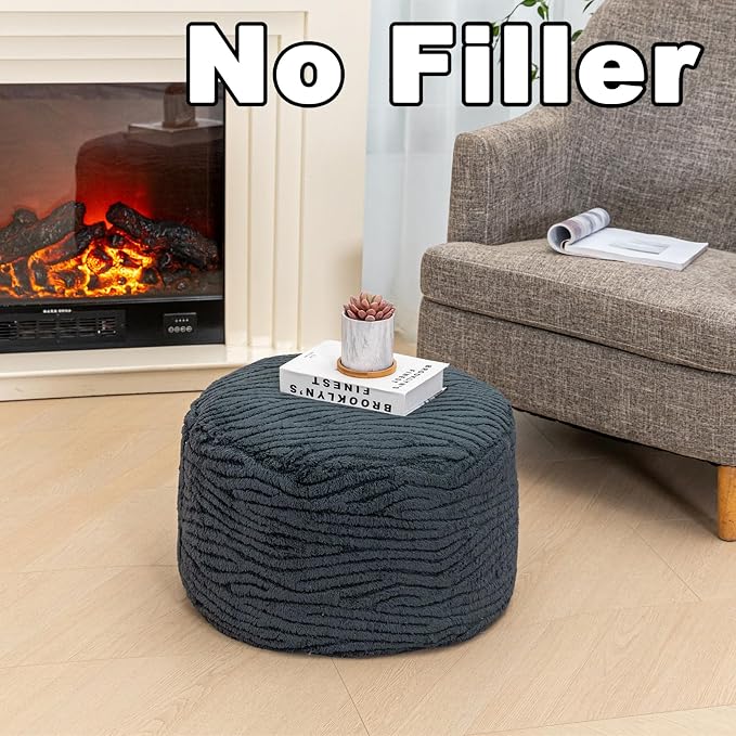 Poofieotto Unstuffed Pouf Ottoman Cover Handmade Footstool Ottoman Storage Solution Floor Pouf Footrest Cushion 20 Diameterx12Height Inches for Living Room Wedding Bedroom Gray No Filler