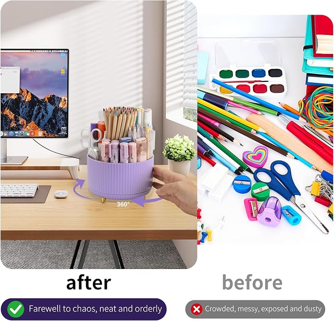 Camelmother Pen Holder For Desk With 5 Slots 360°Rotating Pencil Holder Makeup Organiezr Teacher Supplies Office decor (purple)