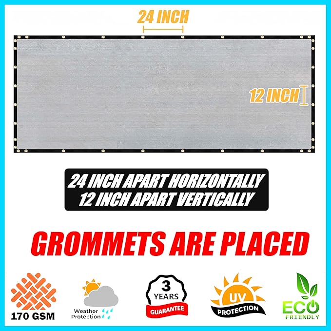 ShadeMart 6' x 165' Fence Privacy Screen Grey Heavy Duty 170 GSM Fencing Mesh Shade Net with Grommets & Zip Ties, 90% Blockage Fence Screen for Balcony Yard Outdoor Garden Pool (We Customize Size)