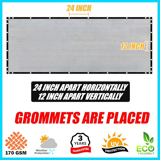 ShadeMart 6' x 128' Fence Privacy Screen Grey Heavy Duty 170 GSM Fencing Mesh Shade Net with Grommets & Zip Ties, 90% Blockage Fence Screen for Balcony Yard Outdoor Garden Pool (We Customize Size)