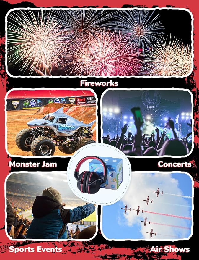 iClever Noise Cancelling Headphones for Kids Adults, SNR 29dB Safety Noise Reduction Ear Muffs for Autism Sensory &Concentration Aid, Ear Hearing Protection for Fireworks/Event/Monster Jam/Concert
