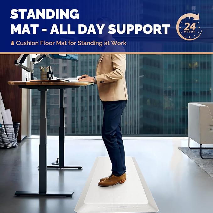 FEATOL Anti Fatigue Mats for Standing, 9/10 Extra Thick Ergonomic Standing Desk Mat, Comfort Memory Foam Standing Mat at Home,Office All Day (24" x 36", White, 2PC)