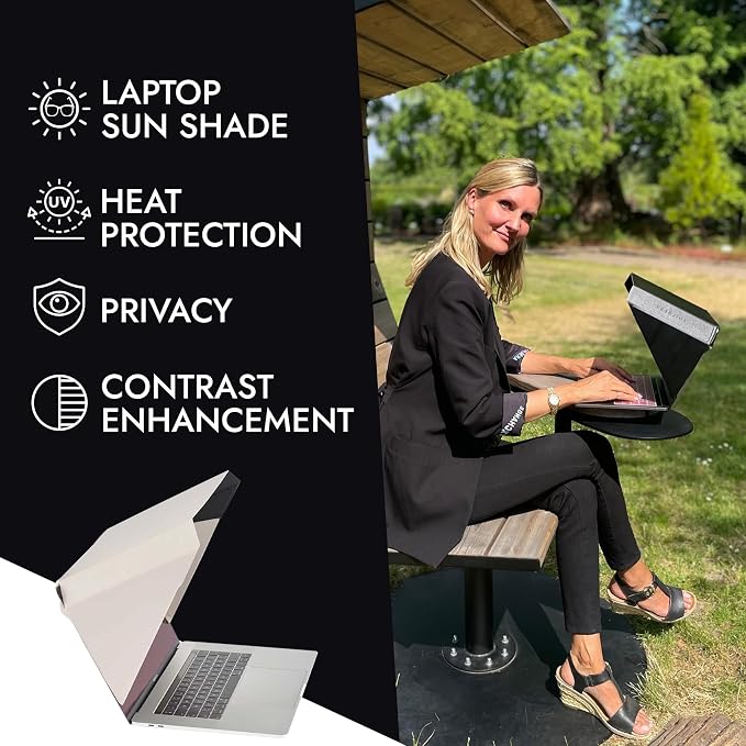 4-in-1 Laptop Screen Shade – Original Slim Hood – Sun, Privacy, Heat & Contrast Protection, Lightweight & Travel-Friendly, Fits 12–14” MacBook & PC, Patented, Starlight
