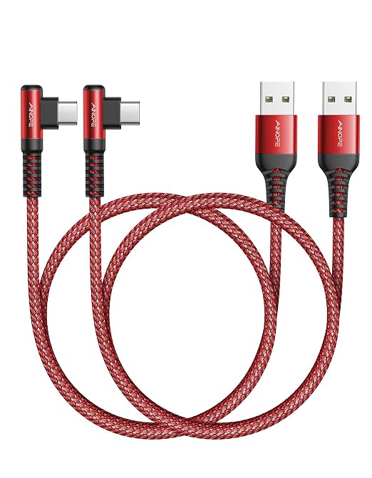 USB C Cable [2 Pack 1.6FT] Fast Charger Type C 3.1A Right Angle Nylon Braided USB Type C Cable Compatible with Galaxy Note 10 9 A51, S22 S21 S10 LG G8 G7 Charging Cord