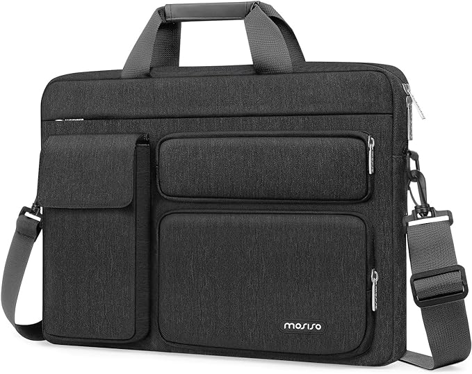 MOSISO Laptop Shoulder Bag 14 inch, 14 inch Computer Bag Compatible with HP Lenovo Dell ASUS Acer, HP Stream, Dell Latitude with 2 Raised&1 Flapover&1 Horizontal Pocket&Handle&Belt, Slate Gray