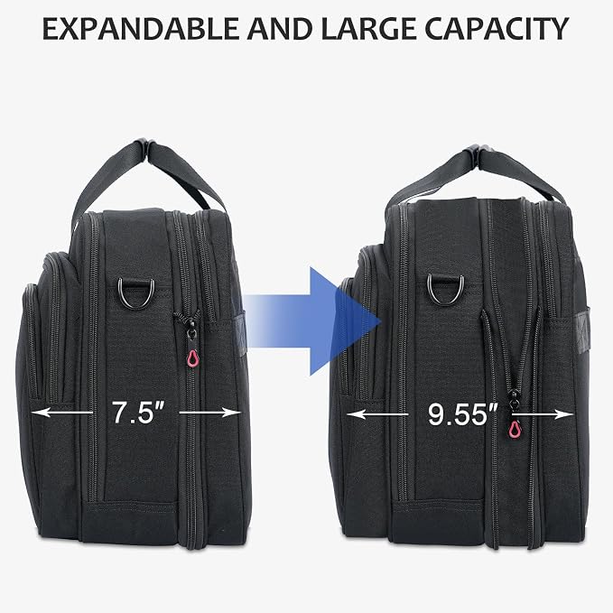 KROSER Laptop Bag Premium Laptop Briefcase Fits Up to 17.3 Inch Laptop Expandable Water-Repellent Shoulder Messenger Bag Computer Bag for Travel/Business/Men/Women-Black/Grey