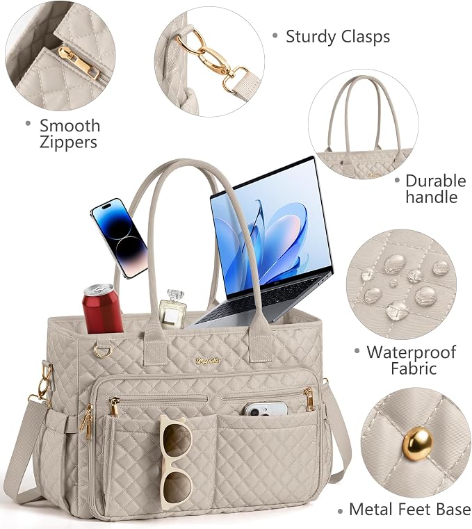 Bagstellar Teacher Bags for Women, 15.6 inch Laptop Work Tote Bag Quilted Nurse Bible Computer Shoulder Bag for School Travel | Dream Tote Work Bag