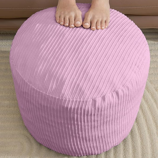 WSOFRLAC Pouf Ottoman Foot Stools with Foam Small Ottoman for Living Room Corduroy Ottomans Pouf 26x18 Floor Poufs Foot Rest for Chair Pink Hassocks and Ottomans