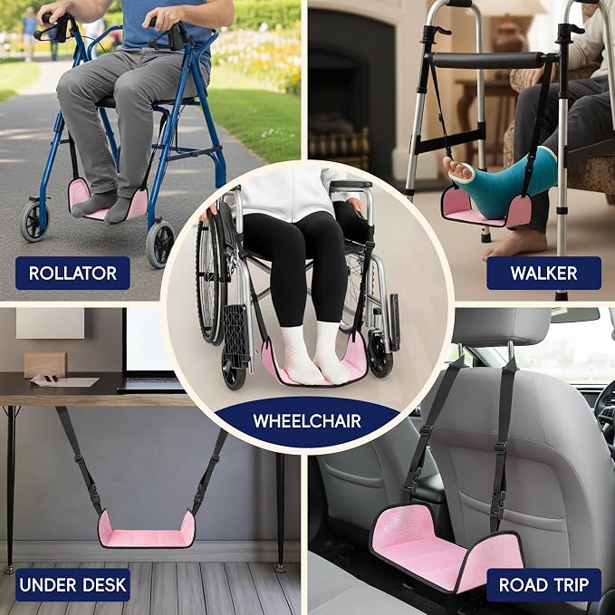 SPRING SEAON Wheelchair Foot Rest Hammock, Adjustable Leg Support Foot Sling with Soft Padded Base, Anti-Squeeze Footrest Replacement for Wheelchairs, Essential Wheelchair Accessories (Pink)