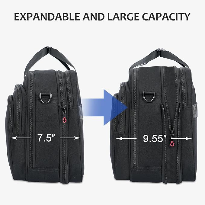 KROSER Laptop Bag Premium Laptop Briefcase Fits Up to 17.3 Inch Laptop Expandable Water-Repellent Shoulder Messenger Bag Computer Bag for Travel/Business/Men/Women-Black/Red