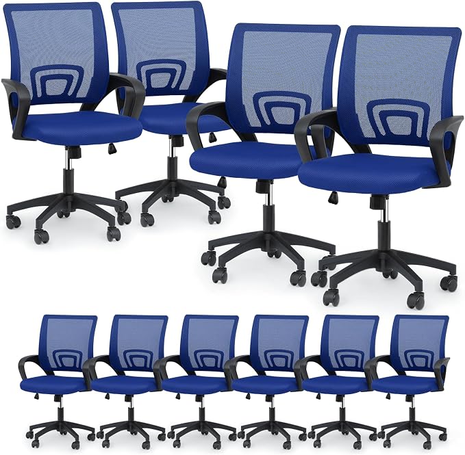 Magshion Ergonomic Office Chair 10 Pack, Mid-Back Mesh Desk Chair, Adjustable Swivel Computer Chair with Lumbar Support & Breathable Backrest for Gaming, Work, Study, 300 Lbs Capacity, Navy Blue