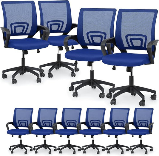 Magshion Ergonomic Office Chair 10 Pack, Mid-Back Mesh Desk Chair, Adjustable Swivel Computer Chair with Lumbar Support & Breathable Backrest for Gaming, Work, Study, 300 Lbs Capacity, Navy Blue