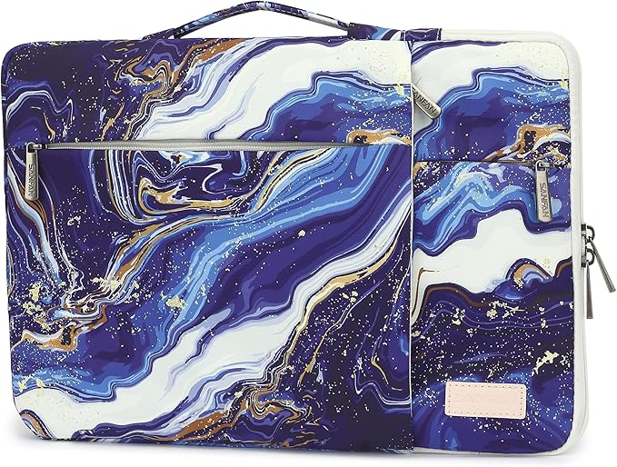 360° Protective Laptop Sleeve Case Bag with 3 Pockets,Handle and Luggage Strap for MacBook Air 13 inch,13.3 inch HP Dell Lenovo Notebook (Blue Marble)