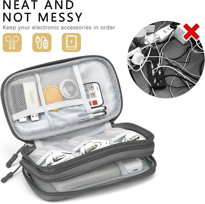 Skycase Electronic Organizer Travel Case - Waterproof Travel Cord Pouches for Organization, Cable Organizer, All-in-One Double Layers Storage Bag for Accessories, Charger, Cable, Grey - Medium