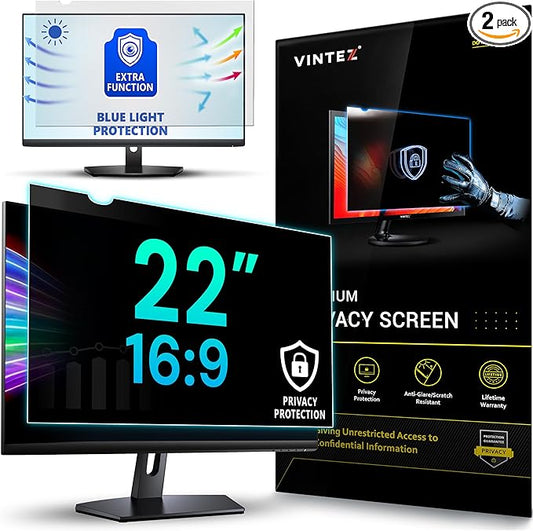 VINTEZ [2 Pack] 22 Inch 16:0.9 Privacy Screen for Computer Monitor and Laptop - Anti Glare Protector Film Blue Light Filter Eye Protection - Computer Screen Privacy Shield