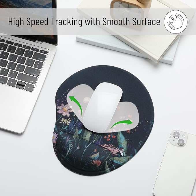 Mr. Pen- Ergonomic Mouse Pad with Wrist Rest, Midnight Bloom Design, Breathable Fabric with Memory Foam Cushion, Non-Slip Rubber Base, Gel Mouse Pad with Wrist Support