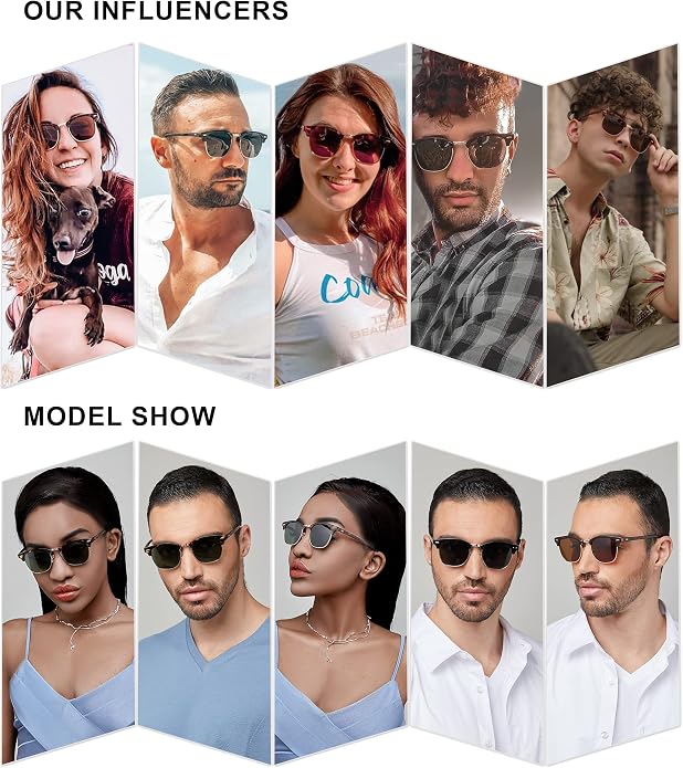 SOJOS Retro Semi Rimless Polarized Sunglasses Horn Rimmed UV400 Glasses SJ5018, Yellow Tortoise Frame/Green Lens