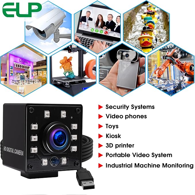 ELP Camera USB 1080P Wide Angle Fisheye 170degree IR LED Infrared Webcam PC Camera with Mini Housing Webcamera for Raspberry Pi Linux Windows Android Mac Os