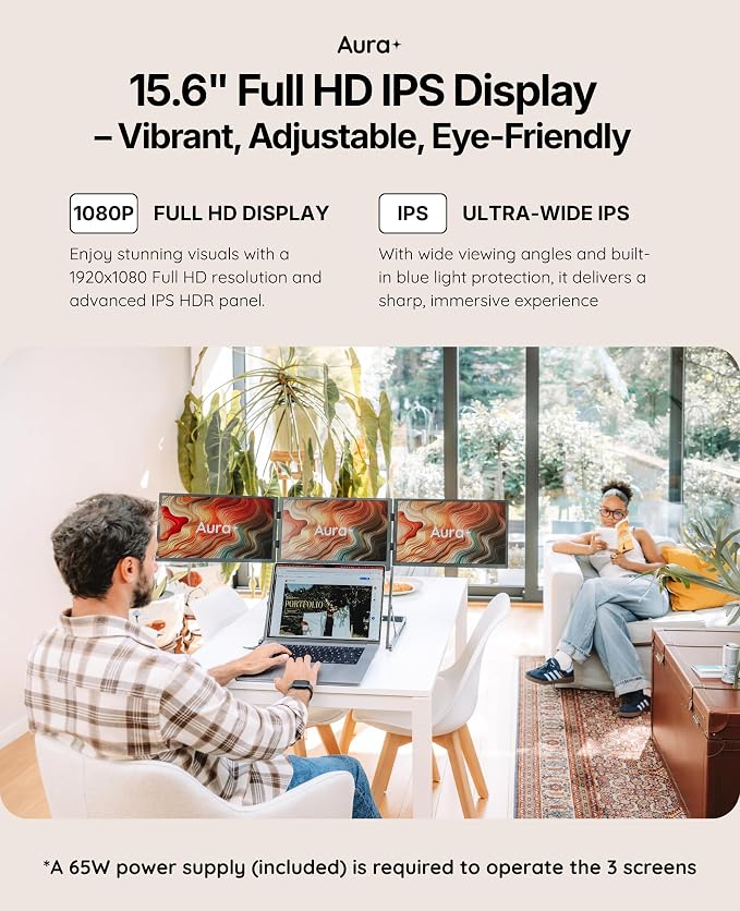 Triple Aero Pro Max 15.6”| Premium Triple Portable Monitor Extender | Full Aluminum | Quad Screens | 3×15.6” FHD 1080P HDR IPS | USB-C & HDMI | Compatible with 11-18” Laptops